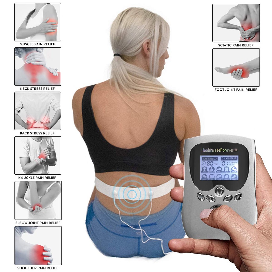 PM10AB(Silver) Best Muscle Simulator tens EMS nmes Unit Machines Electric Electronic Pulse Massagers for Back Neck Shoulder Knee Legs Body Pain tmj Replacement Pads HealthmateForever