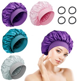 Romon Satin Hair Cap, Pack of 4 Sleep Cap, Silk Sleep Cap, Bonnet, Night Sleep Hat, Adjustable Sleeping Cap, Headwear, Soft Head Cap with Elastic Band for Women and Girls