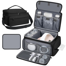 OCKLILY Breast Pump Bag for Spectra S1 S2, Pumping Bag with Waterproof Mat for Pumps Accessories, Portable Pump Carrying Case for Work, Travel and Family Use, Black