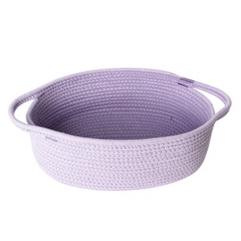 MEGASKET Purple Small Woven Basket, 13” x 9” x 5” Baskets for Gifts Empty, Cotton Rope Gift Basket, Cute Nursery Baby Organizer, Cat Dog Toy Box, Oval Wicker Storage Bin with Handle