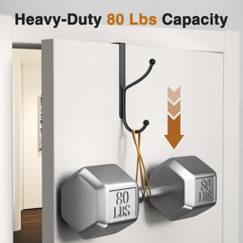 niffgaff Over Door Hook 2-Pack - Heavy Duty Door Hook with Support Pads, No Drilling Required, Anti-Rust Over The Door Hanger, 6.5 Inches Tall, Fits Doors Up to 1.7 Inches Thick, Black