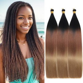 Locescsoc 24 Inch Bone Straight Braiding Hair 150g 3 Packs Straight Hair Extensions, Ariel Straight Hair Bundles, Silky Soft Synthetic Hair for Women (1B/30/27#)