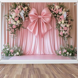 KUKUSOUL Pink Curtain Backdrop Giant Bowknot Floral Birthday Decoration