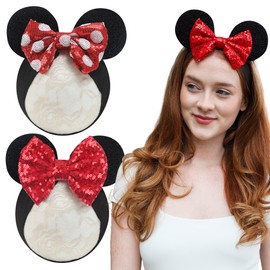 Styla Hair Styla Hair 2 Pack Mouse Ears Headbands - Sequin Ears, Stretch Fabric C Fits Adults & Kids - Red Black