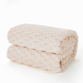 EXQ Home Fleece Blanket Queen Size for Couch or Bed - 3D Imitation Turtle Shell Jacquard Decorative Blankets - Cozy Soft Lightweight Fuzzy Flannel Blanket Suitable for All Seasons(90"×90",Beige)