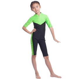 Fashion Girl Muslim Half Sleeve One Piece Swimwear Swimsuit Bathing Suit (Green S)