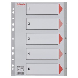 Esselte A4 1-5 Index, Heavy Duty Plastic, Grey