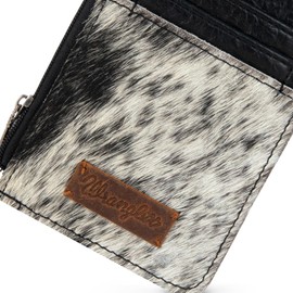 Montana West Wrangler Horsehair Card Wallet for Women Cowhide Credit Card Holder Rustic Animal Print Wallet with Keychain WG66-W005BK