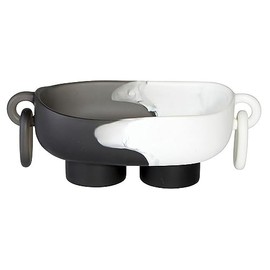 Santa Barbara Design Studio Decorative Bowls Footed Oblong Resin Bowl with Rings, Large, Grey + White