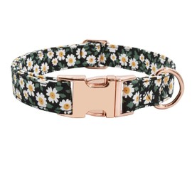 Metal Buckle Dog Collar, Durable Adjustable Dog Collar Soft for Small Medium Large Dogs (001-Black Flower, M(13-18in)