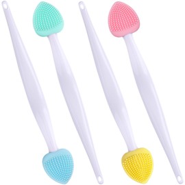Winsyison 4pcs Silicone Lip Scrub Brush, Double-Sided Lip Exfoliator Brush for Dark Lips, Heart Shape Lip Scrubber Tool for Removing Dead Skin- Pink & Blue & Yellow & Green
