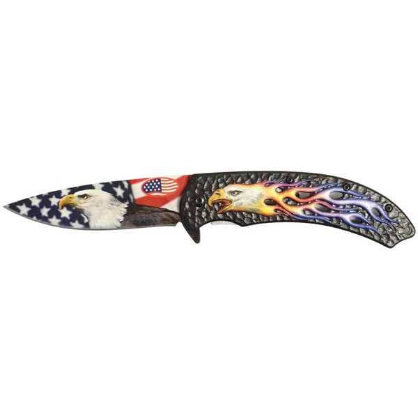 Eagle Flag Flame Knife - Collectible w/Old Glory & National Bird On Blade