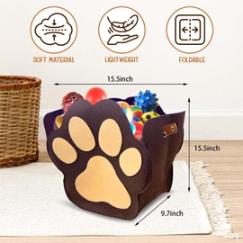 Dog Toy Basket Paw Storage Box for Dog Toys & Pet Supplies Felt Dogs Storage Box for Living Room Area Medium Organizer for Pet Toys, Blankets and Accessories