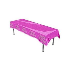 OAKTREE UK 634831 Oaktree Happy Birthday Pink Colourfast Plastic Table Cover 137cm x 2.6m 1pc