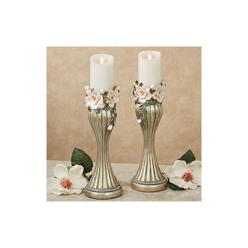Magnolia Elegance Candleholders Champagne Gold Pair