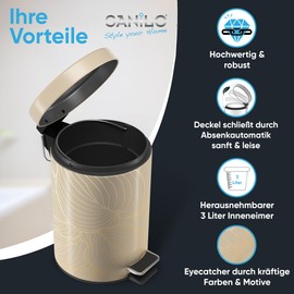 Sanilo Cosmetic Bin 3 L with Soft-Close Mechanism, Many New Bathroom Bins to Choose From, Waste Bin with Inner Container for Any Bathroom (Hosta)