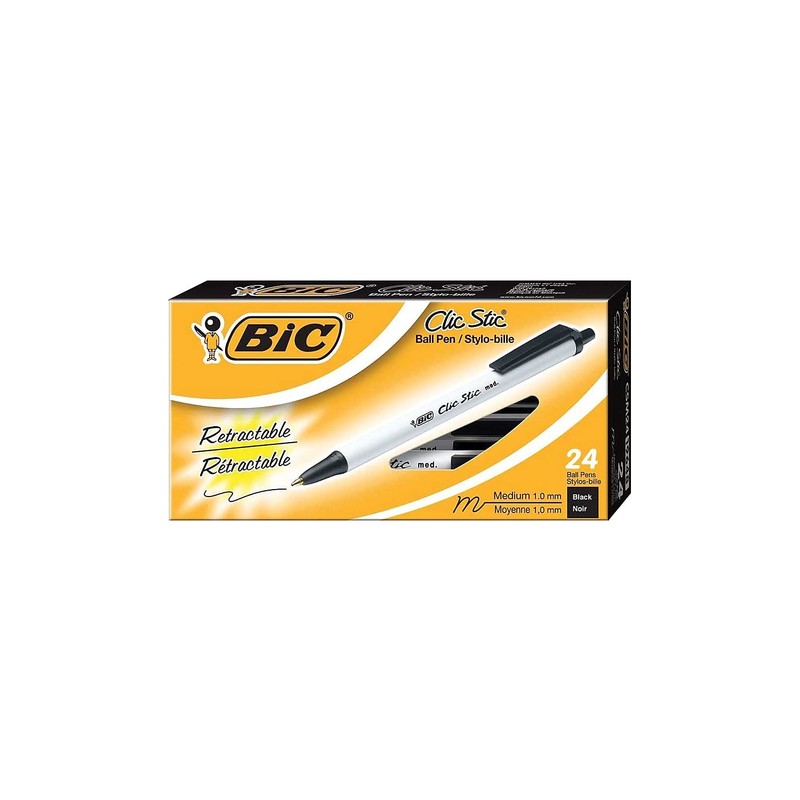 BIC Clic Stic Black Retractable Ballpoint Pens, Medium Point (1.0mm),