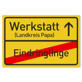 Workshop Sign as a Christmas Gift for Dad – Gift Ideas for Father’s Day or Birthdays – 30 x 20 cm Plastic Place-Name Sign