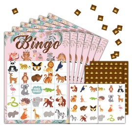 Jungle Animal Bingo Party Game Cards, Safari Theme Party Favor Decor, 24 Players for Kids Party Games Supplies, Classroom Family Activities