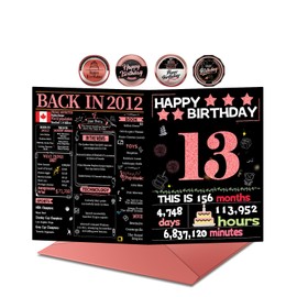13th Birthday Card with Envelope,13th Birthday Decorations for Girls,Birthday Gifts for Daughter,Happy Birthday Cards for 13 Year Old Granddaughter,Back in 2012