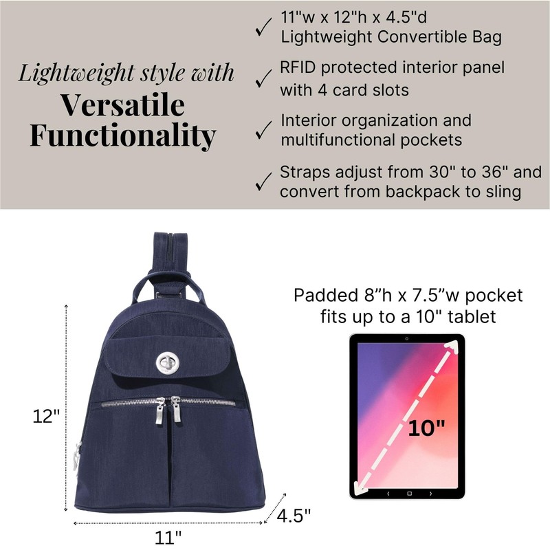 Baggallini Women's Naples Convertible Backpack Naples Convertible Backpack, French navy