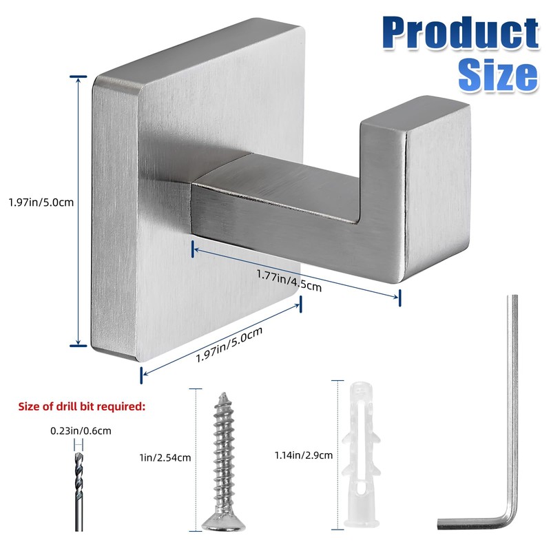 warlve Brushed Nickel Towel Hooks for Bathrooms, Heavy Duty Wall