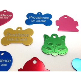 Anodized Pet ID Tags - Choose from Bone, Round, Heart, Hydrant, Paw, or Star Shapes - 9 Color Choices Available