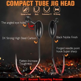 Tube Jig Heds, 15pcs Tube Bait Fishing Jigs 3X Strong 4/0 Bass Hooks for Crappie, Trout, Bass Fishing 3/16oz Tube Jigs Kit for Freshwater Saltwater