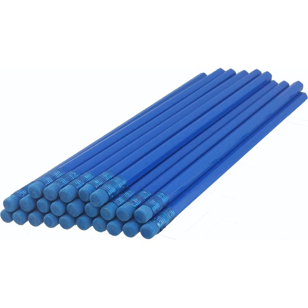 ezpencils - Sea Blue Barrel Hexagon Pencils with Blue Eraser and Blue Ferrule - 36 pkg - Non-Smudge Eraser - # 2 HB Lead - Unsharpened - Non-Branded