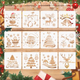 FainFun Stencil Snowflakes Small, Pack of 12 Snowflakes Stencil Wall, Christmas Stencils, Painting Stencils Christmas Suitable for DIY Christmas Decoration, Holiday Decoration (13 x 13 cm C)