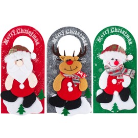 Christmas Door Hanger Decorations 3Pcs Cute Holiday Doorknob Decorations Indoor Door Knob Merry Christmas Ornament Signs for Home Hotel Bedroom Door Decor(Santa Snowman and elk)