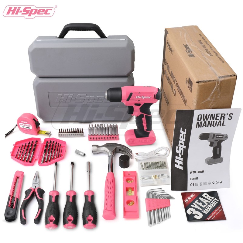 Hi-Spec 58pc Pink 8V USB Electric Power Cordless Drill Driver