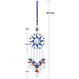 rockcloud Blue Evil Eye Wall Hanging Ornament Crystal Glass Sun Catcher with Sun Moon Stars Lucky Car Decoration for Kitchen Home Garden