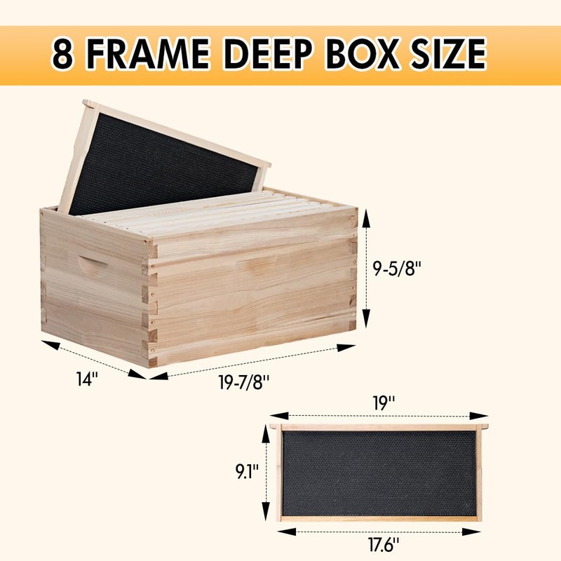 POLLIBEE 8 Frame Beehive kit, Complete Bee Hive for Beekeeper,