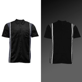 Milwaukee Motorcycle Clothing Co. MDM11608 Men's Classic Black and Grey Button Up Mechanic Shirt w/Reflective Stripe - X-Large