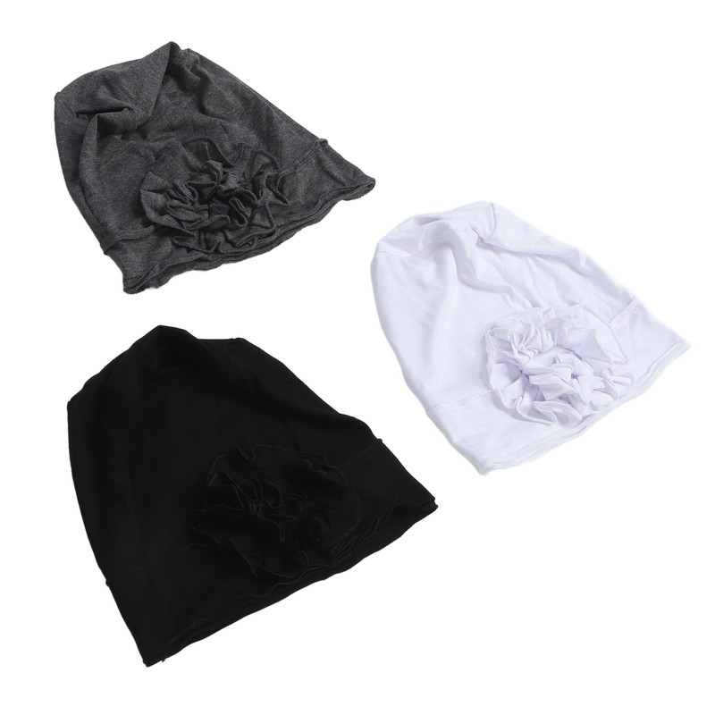 Women Turban Flower Cap Balck White and Gray Pure Color
