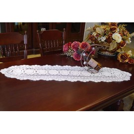 Damanni Oval Cotton Handmade Crochet Lace Table Runner Doilies Table Dresser Scarf Décor,12 Inch by 51 Inch，White