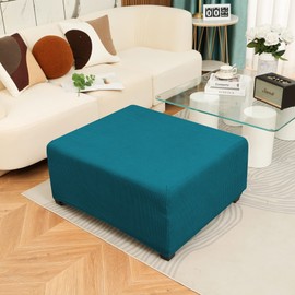 OBCREAT Ottoman Covers, Stretch Jacquard Ottoman Slipcover Soft Thick Folding Storage Cover Rectangle Footrest Stool Covers with Elastic Bottom Furniture Protector Covers (Peacock Blue, Medium)