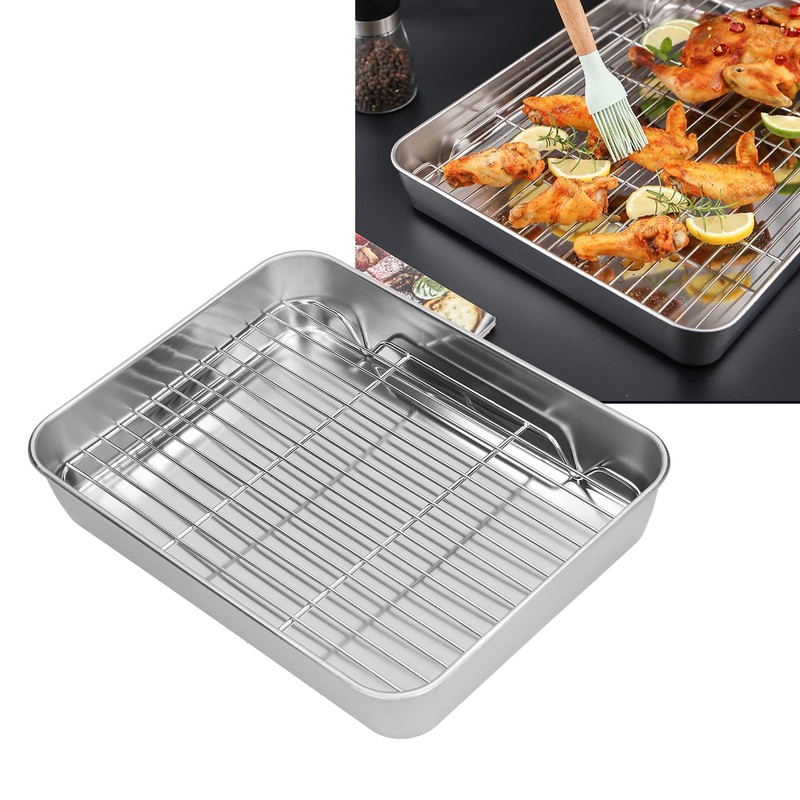 Juego de Bandeja y Rejilla para Asar de Acero Inoxidable,