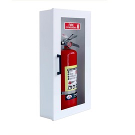 Fire Extinguisher Cabinet | Wall & Surface Mount Steel Cabinet | Holds 5 Pound and 10 Pound | Door with Handle Version, White | Fire Extinguisher Not Included
