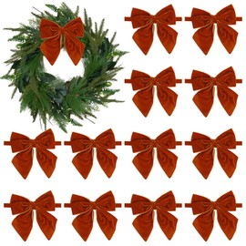 AIMUDI Orange Velvet Bows 4" Christmas Bows for Gift Wrapping Velvet Bows for Christmas Tree, Holiday Crafts, Wreath, Garland, Staircase, Home Outdoor Winter Christmas Decorations, 12 PCs