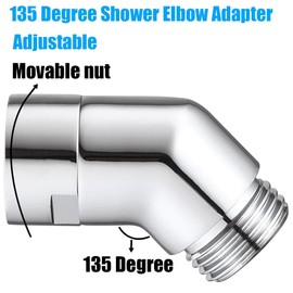 Yakamoz 135 Degree Shower Elbow Adapter, Adjustable Solid Brass Angle Shower Arm Angle Adapter G1/2 Male to Female Shower Arm Extension