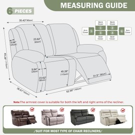 vctops Diamond Recliner Loveseat Slipcover 6-Pieces Stretch Dual Recliner Sofa Covers for 2 Seat Dual Reclining Loveseat Couch Soft Solid Furniture Protector (Greyish Green,2 Seat)