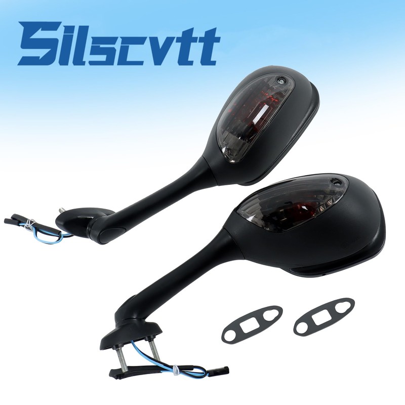 Silscvtt Rear View Mirrors Smoke Turn Signals Replacement for Suzuki