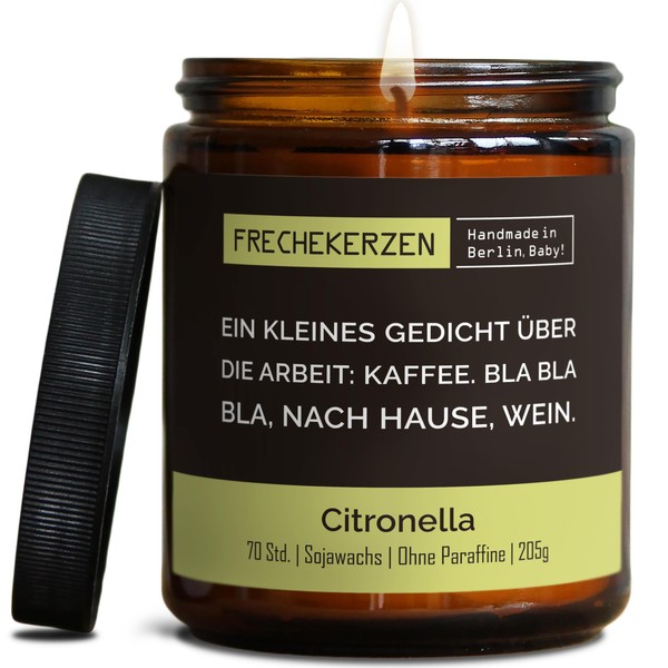 Lustige Citronella Kerze mit Spruch für Wein Liebhaber | Handgemacht