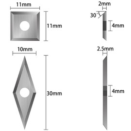 Tungsten Carbide Inserts Wood Lathe Turning Tools, Wood Lathe Tools Set Include 11mm Square, 30x10mm Diamond with Sharp Point,12mm and 8.9mm Round Shape and Screws-16Pcs