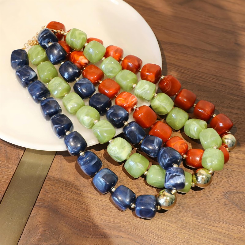 JNF Chunky Beaded Resin Necklace Large Beads Statement Necklaces Big