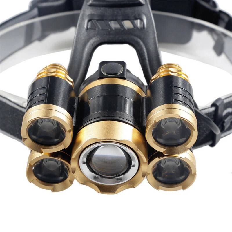 Glam 80000LM 5-LED Zoom LED Rechargeable Headlamp Head Light Torch
