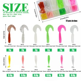 GZhaizhuan 72 Piece Rubber Fish Set, Artificial Soft Error Fishing Lure for Fishing Bass, Trout, Zander, Pike, with Box (Two Styles, Mixed Colour)