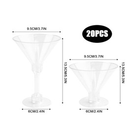 rflaueo 20pcs Plastic Martini Glasses 150ml Clear Plastic Cocktail Glasses Reusable Adjustable Stem Bar Glasses for Wedding Birthday Garden Christmas Picnic Parties(U173-20)